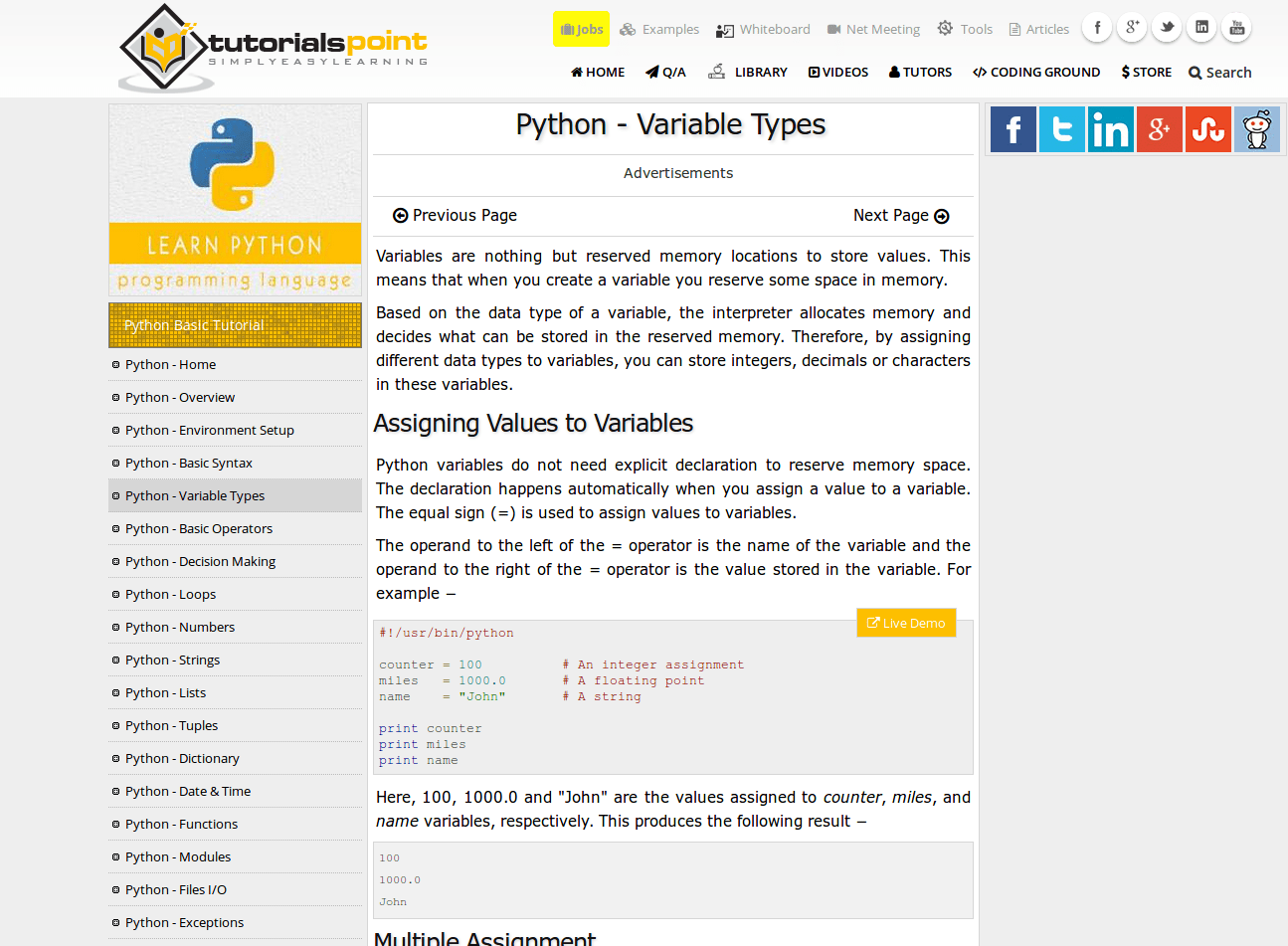 utorialsPointâPython Basic Tutorial